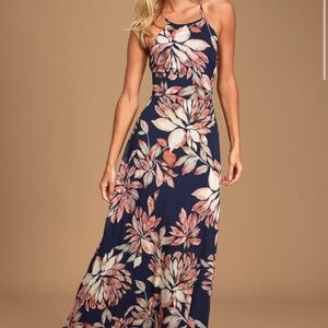 Lulus Blue Floral Maxi Dress
